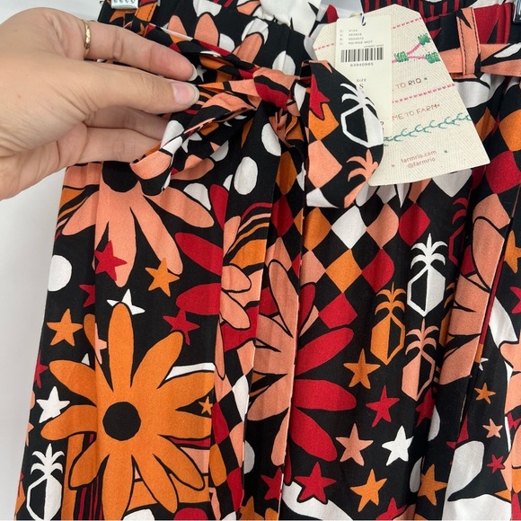 Farm Rio Floral Daisy Colorful Lightweight Loose Belted Paperbag Pants Small NWT - Picture 5 of 10